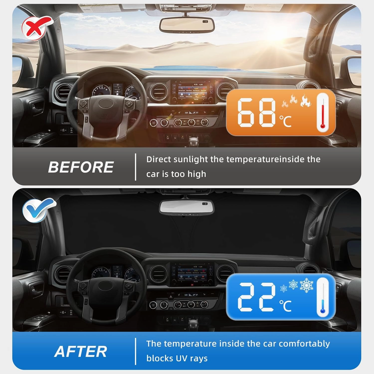 Windshield Sun Shade for Honda Odyssey 2018-2025 Double Layer 240T Front Window Shade Custom Fit Odyssey Sun Visor Foldable Shade Blocks UV Rays Summer Must Have Car Accessories