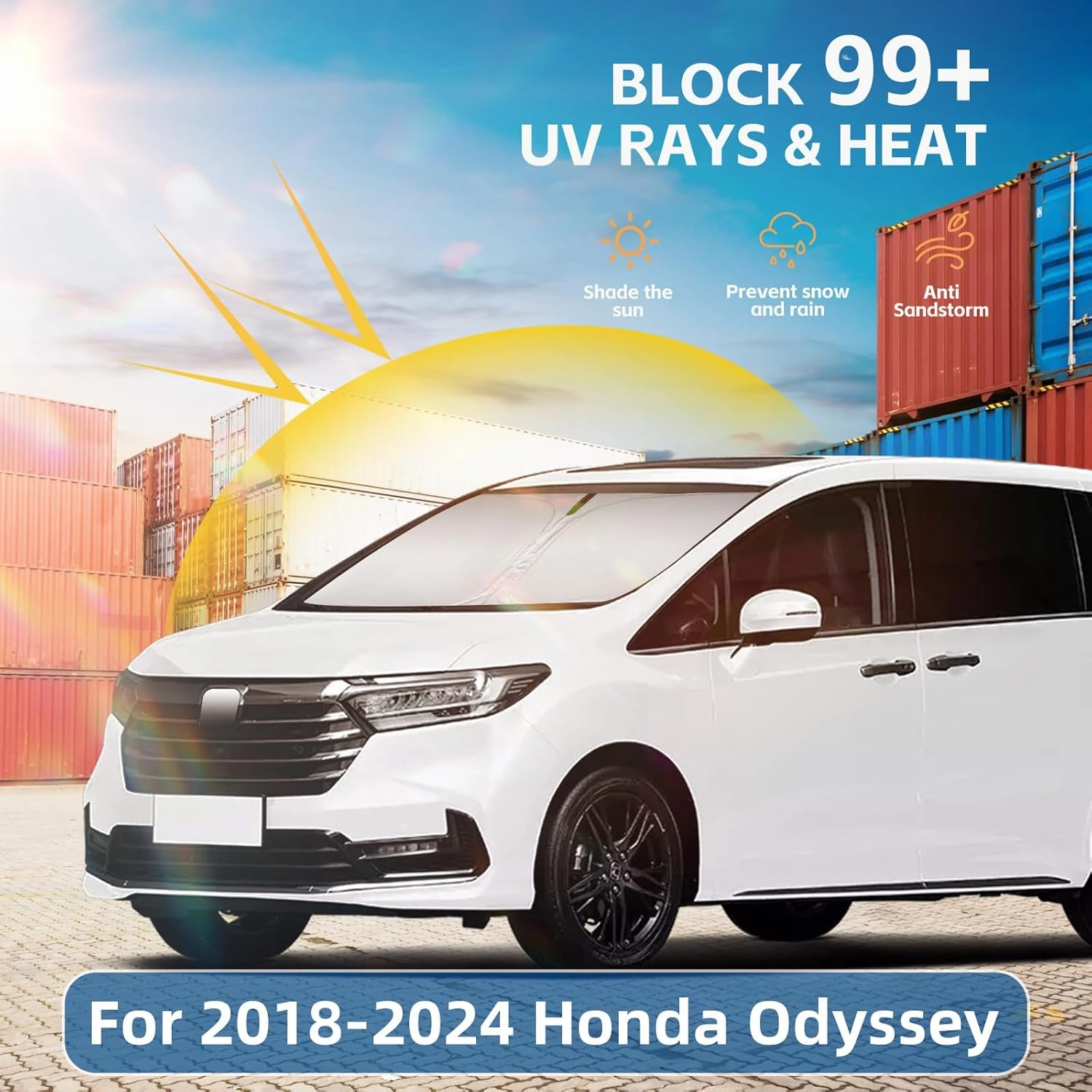 Windshield Sun Shade for Honda Odyssey 2018-2025 Double Layer 240T Front Window Shade Custom Fit Odyssey Sun Visor Foldable Shade Blocks UV Rays Summer Must Have Car Accessories