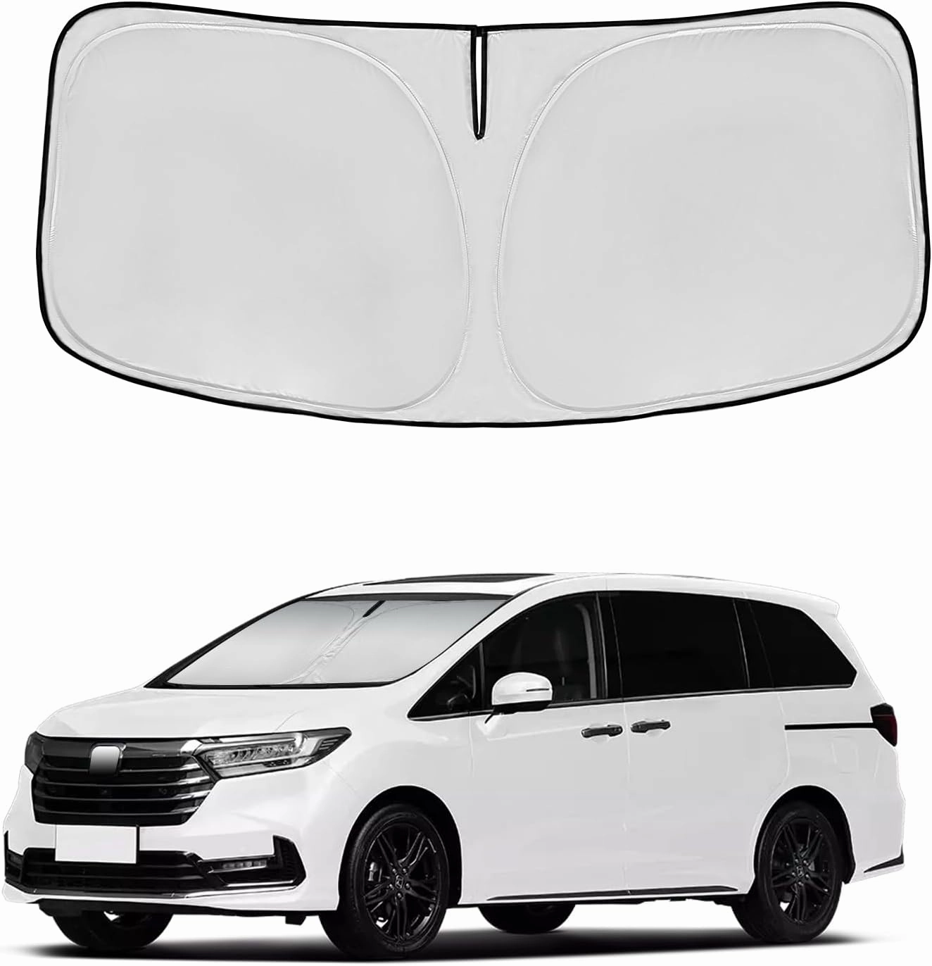 Windshield Sun Shade for Honda Odyssey 2018-2025 Double Layer 240T Front Window Shade Custom Fit Odyssey Sun Visor Foldable Shade Blocks UV Rays Summer Must Have Car Accessories