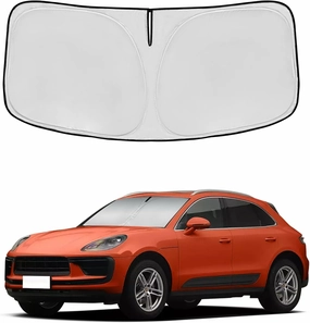Windshield Sun Shade for Porsche Macan 2014-2024 Double Layer 240T Front Window Shade Custom Fit Macan Sun Visor Foldable Shade Blocks UV Rays Summer Must Have Car Accessories