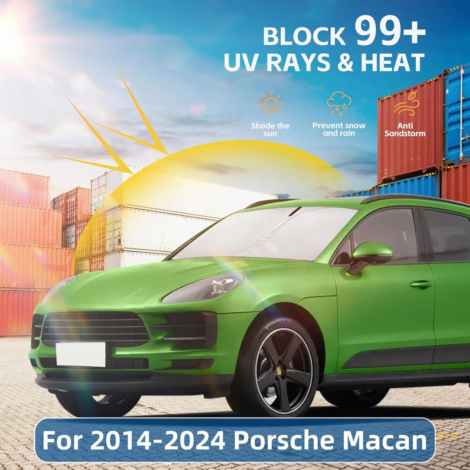 Windshield Sun Shade for Porsche Macan 2014-2024 Double Layer 240T Front Window Shade Custom Fit Macan Sun Visor Foldable Shade Blocks UV Rays Summer Must Have Car Accessories