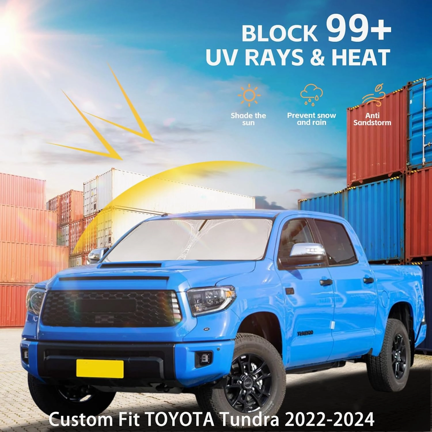 Windshield Sun Shade for Toyota Tundra 2022-2025 Front Window Shade Custom Fit Tundra Limited, SR5, Platinum, TRD Pro Sun Visor Foldable Shade Blocks UV Rays Summer Must Have Car Accessories