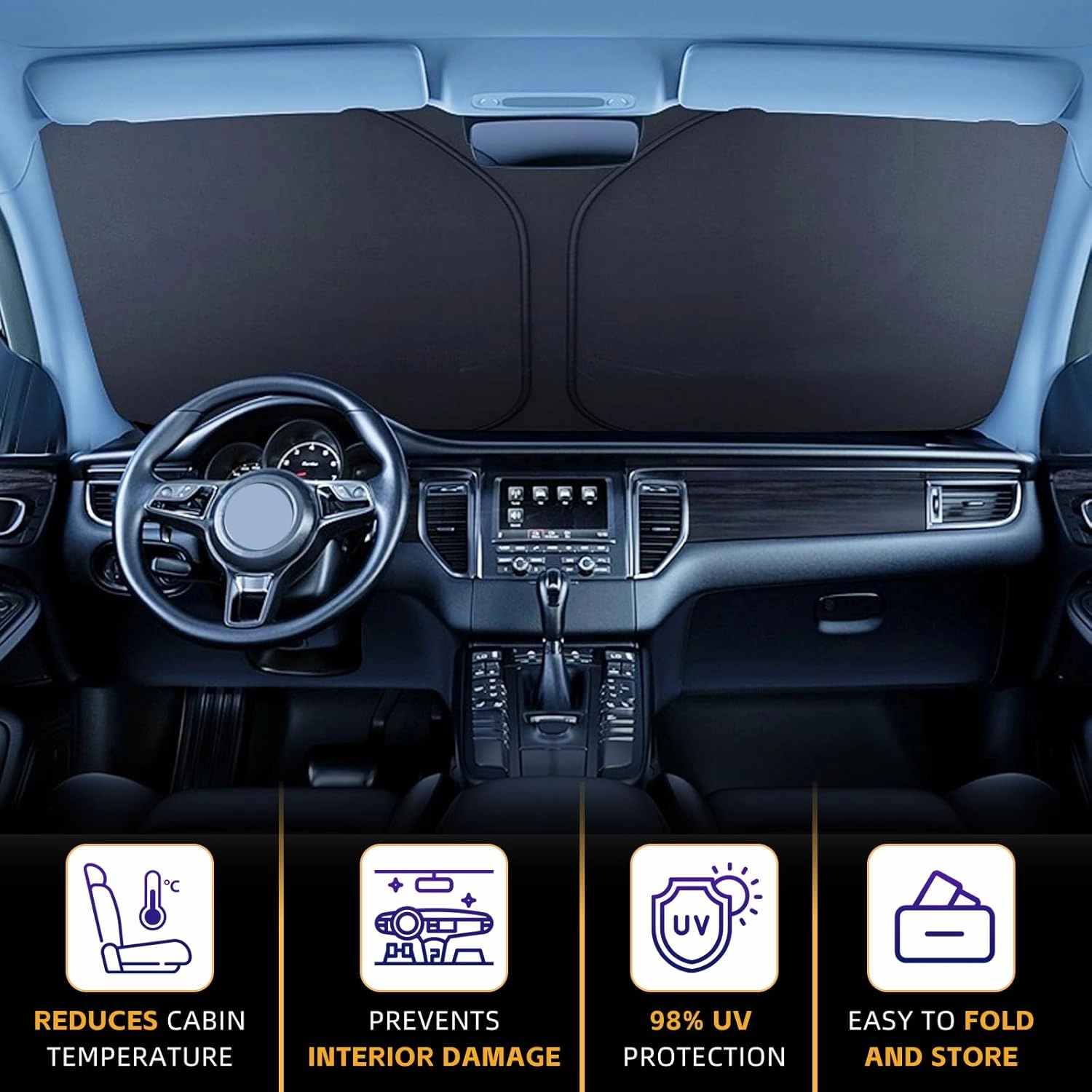 Windshield Sun Shade for Toyota Tundra 2022-2025 Front Window Shade Custom Fit Tundra Limited, SR5, Platinum, TRD Pro Sun Visor Foldable Shade Blocks UV Rays Summer Must Have Car Accessories