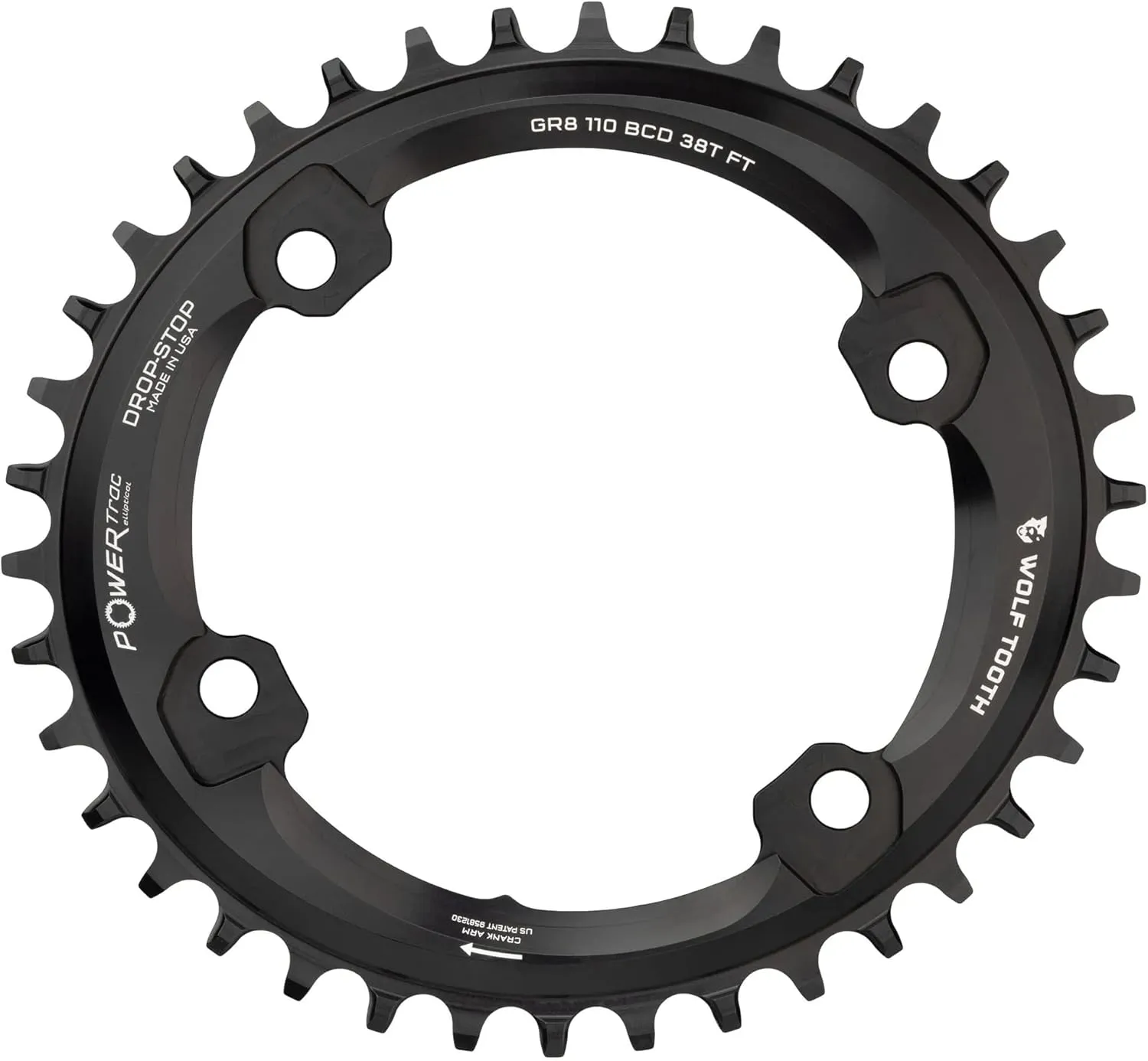 Wolf Tooth Elliptical Gravel Road Bike 110 BCD Spider Asymmetric 4-Bolt Oval Chainring for Shimano GRX Cranks (38 Tooth, Drop-Stop B, PowerTrac, MTB)