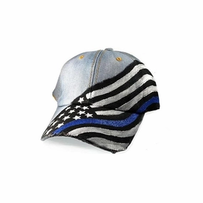 Women's Hand Painted Hat - Thin Blue Line Flag | TBL-Painted-Hat