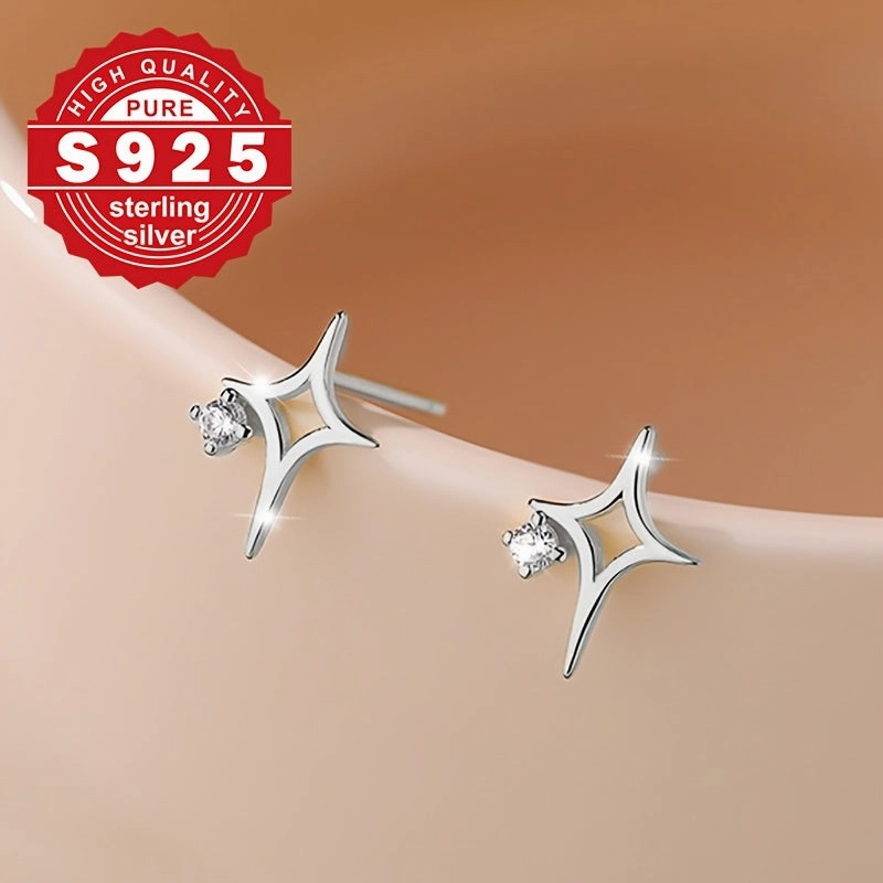 Women's S925 Flashing Star Ear Studs - No Need to Remove While Sleeping