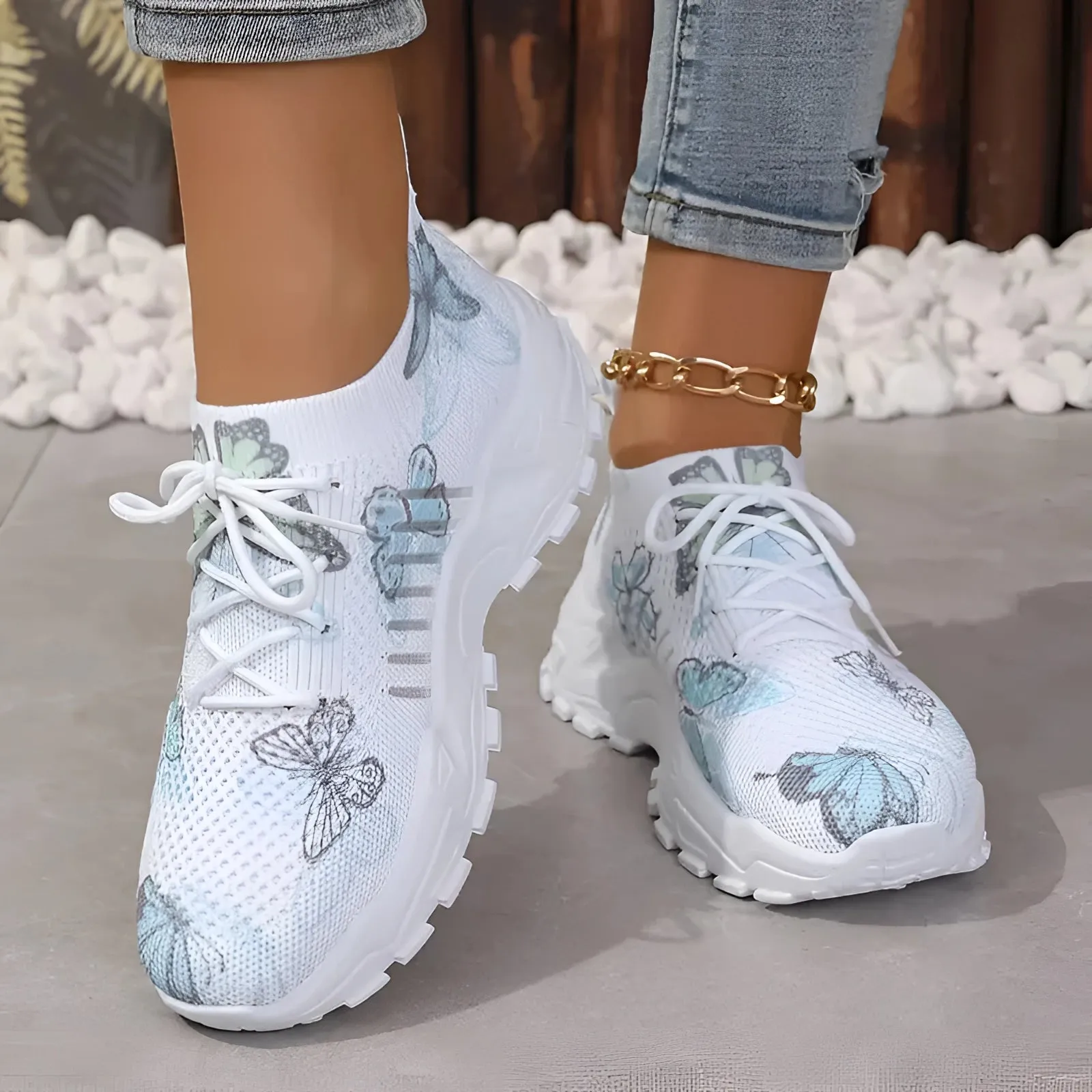 Women's Pink Floral Mesh Running Shoes - Lightweight Breathable Sneakers