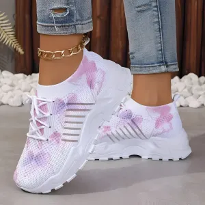 Women's Pink Floral Mesh Running Shoes - Lightweight Breathable Sneakers