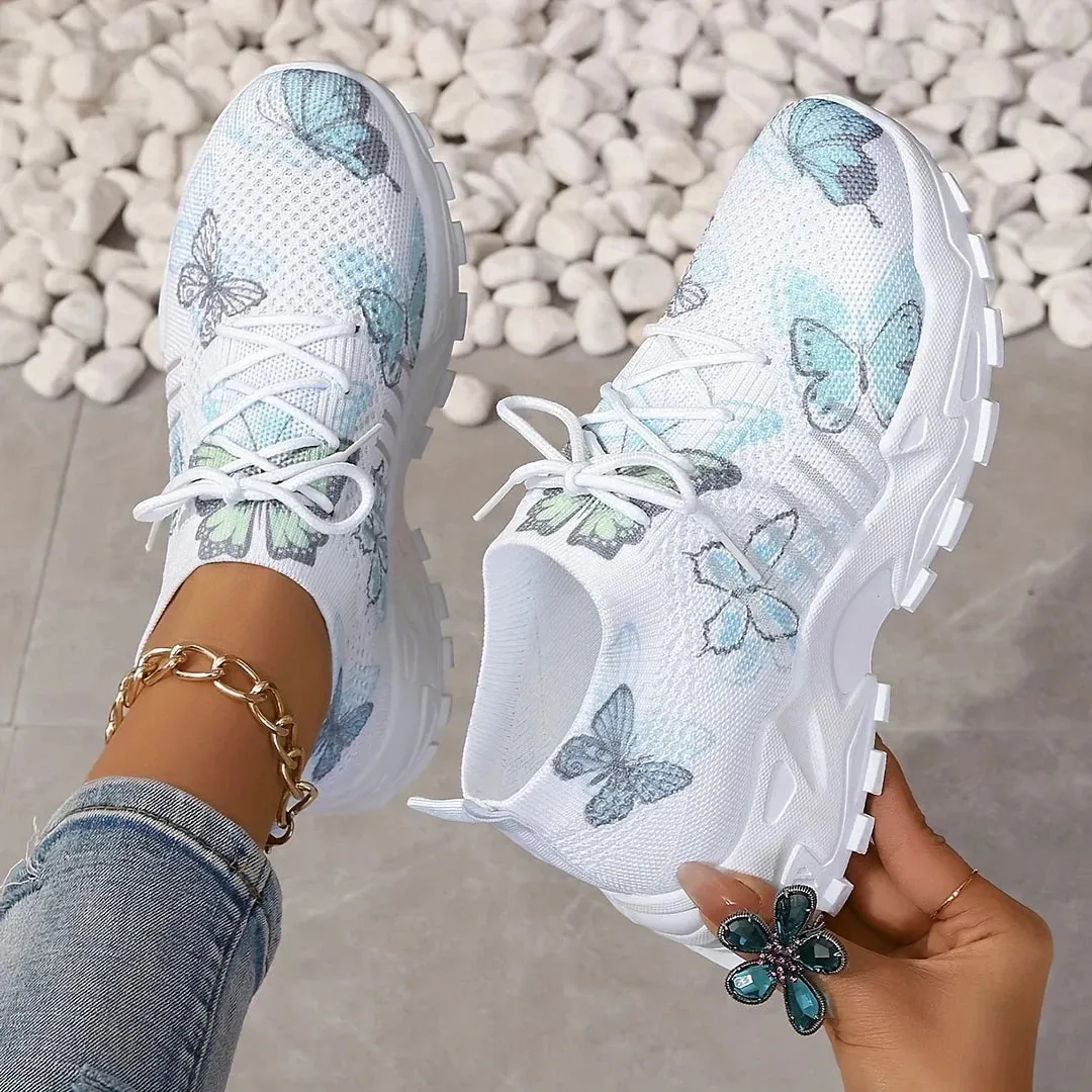 Women's Pink Floral Mesh Running Shoes - Lightweight Breathable Sneakers