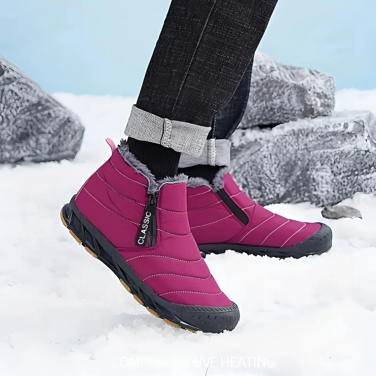 Women's Pink Insulated Waterproof Snow Boots - Non-Slip & Lightweight