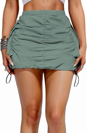 Womens Cargo Skirt Y2K - Casual Summer High Waisted Bodycon Pencil Ruched Mini Skirts Side Drawstring and Pockets