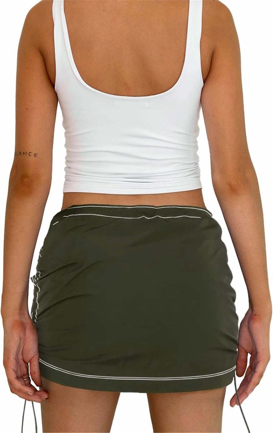 Womens Cargo Skirt Y2K - Casual Summer High Waisted Bodycon Pencil Ruched Mini Skirts Side Drawstring and Pockets