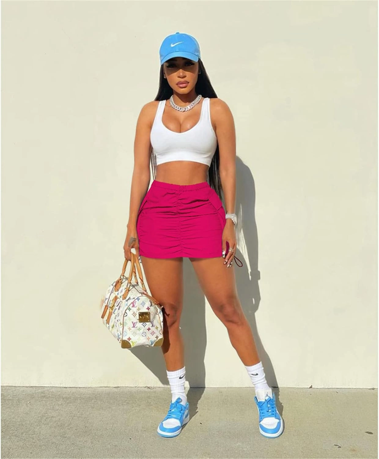 Womens Cargo Skirt Y2K - Casual Summer High Waisted Bodycon Pencil Ruched Mini Skirts Side Drawstring and Pockets