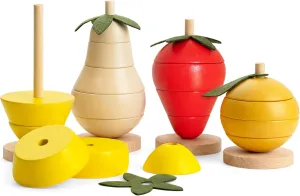 Wooden Fruit Stacking Toy for Toddlers – Montessori-Inspired Sorting & Stacking Rings – Hand-Painted Pear, Strawberry, Lemon, Orange – Educational STEM Toy for Kids Ages 18M–4Y