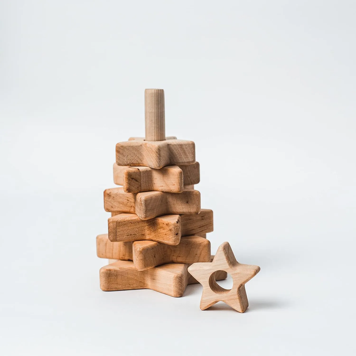 Wooden Stacker Customized Toys Montessori Waldorf Sensory Toys Baby Keepsake Nursery Decor Ring Stacking Toy Baby First Birthday (Star Stacking Toy)