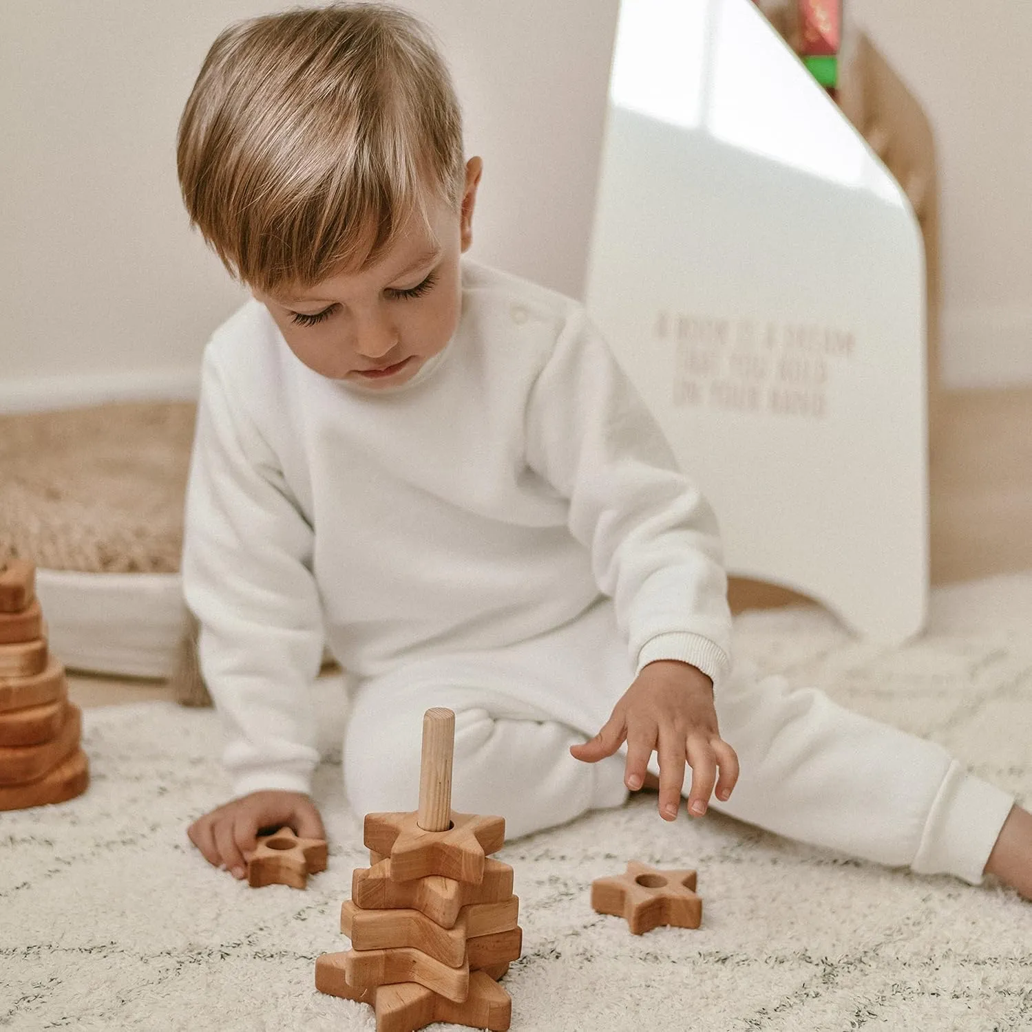 Wooden Stacker Customized Toys Montessori Waldorf Sensory Toys Baby Keepsake Nursery Decor Ring Stacking Toy Baby First Birthday (Star Stacking Toy)
