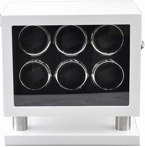 Wooden Automatic Rotating Watch Winder Box Mute Motor for 6 Wrist Watches with LED Illumination Remote Control (B) (B)