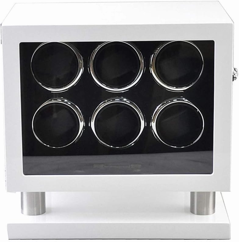 Wooden Automatic Rotating Watch Winder Box Mute Motor for 6 Wrist Watches with LED Illumination Remote Control (B) (B)
