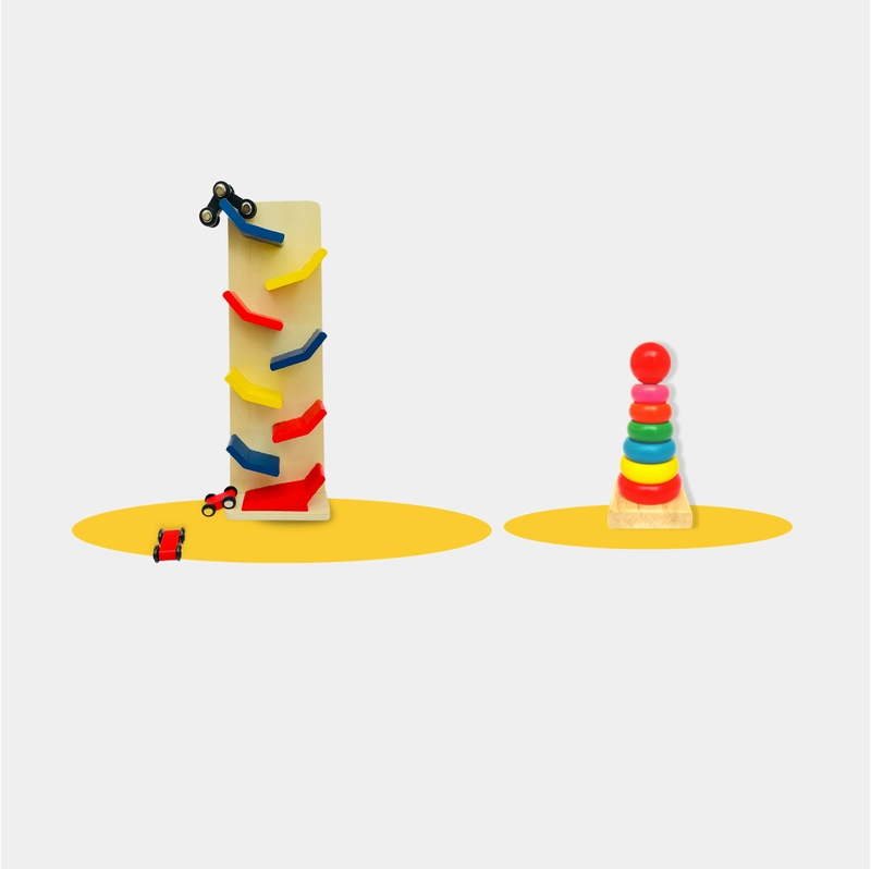 Wooden Combo Fun Rollin Slippery Track Car with Colored Stacking Rings (1-3 Years)