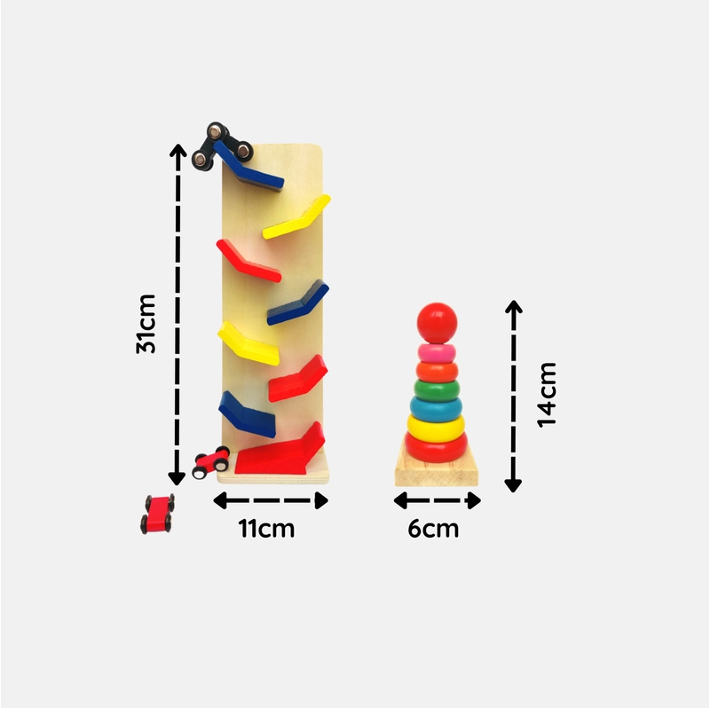 Wooden Combo Fun Rollin Slippery Track Car with Colored Stacking Rings (1-3 Years)