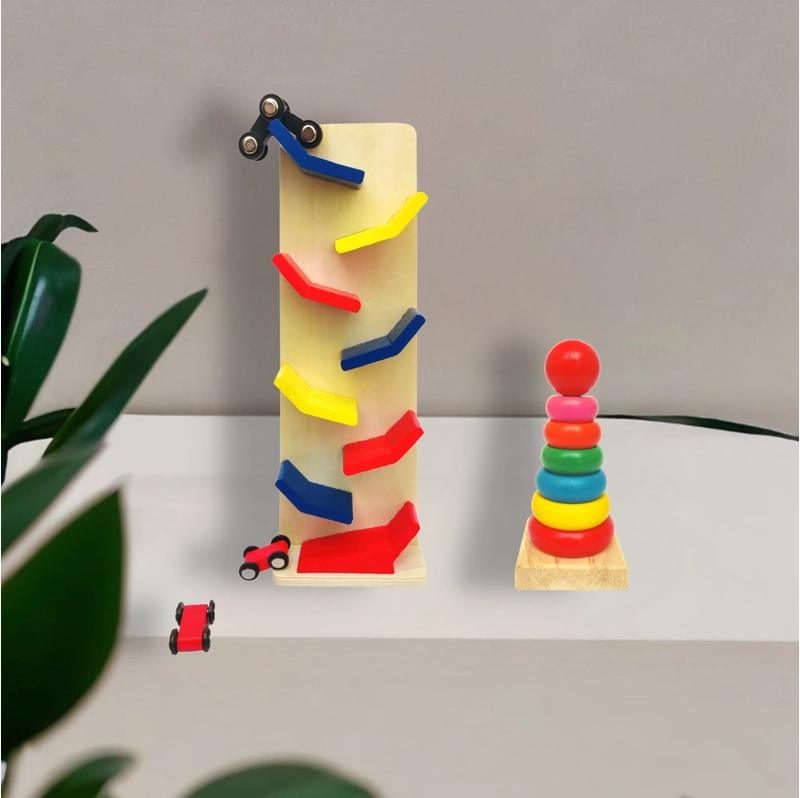 Wooden Combo Fun Rollin Slippery Track Car with Colored Stacking Rings (1-3 Years)