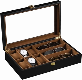 Wooden Wrist Watch Glasses Wristwatch Display Storage Box Tray Travel Jewelry Packing Shelf Organize(E)