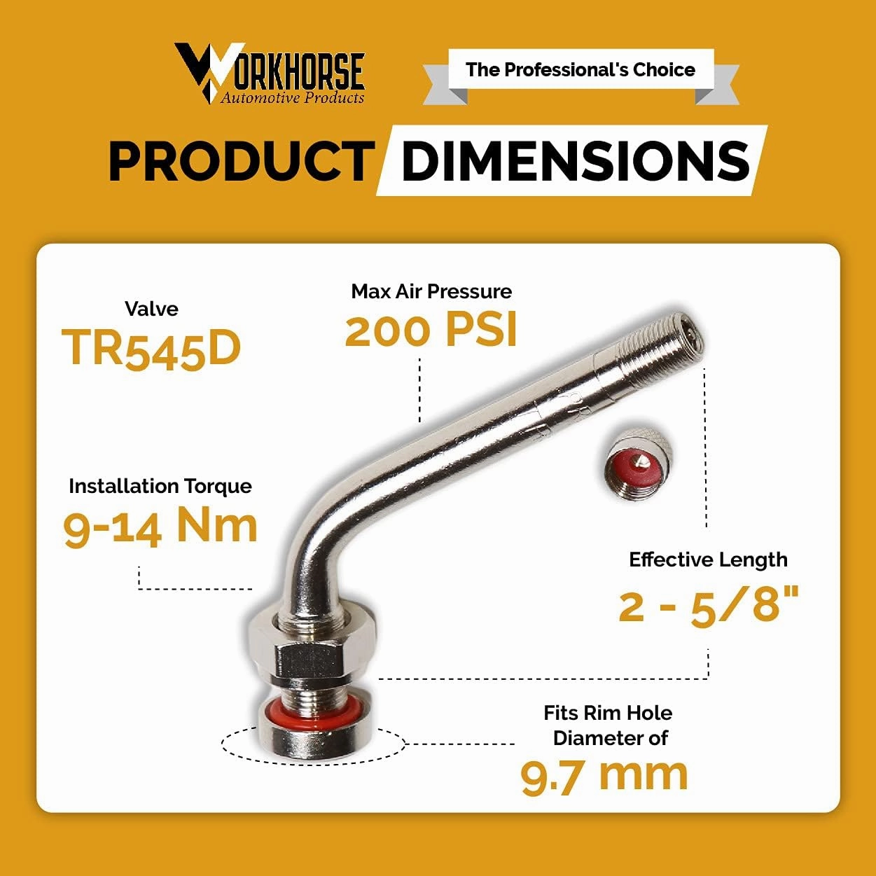 Workhorse Automotive TR545D Truck Tire Valve Stems with 60° Bend for Alcoa Wheels with 9.7MM Rim Hole. Pack of 10, Save 10% Buying 2 or More!