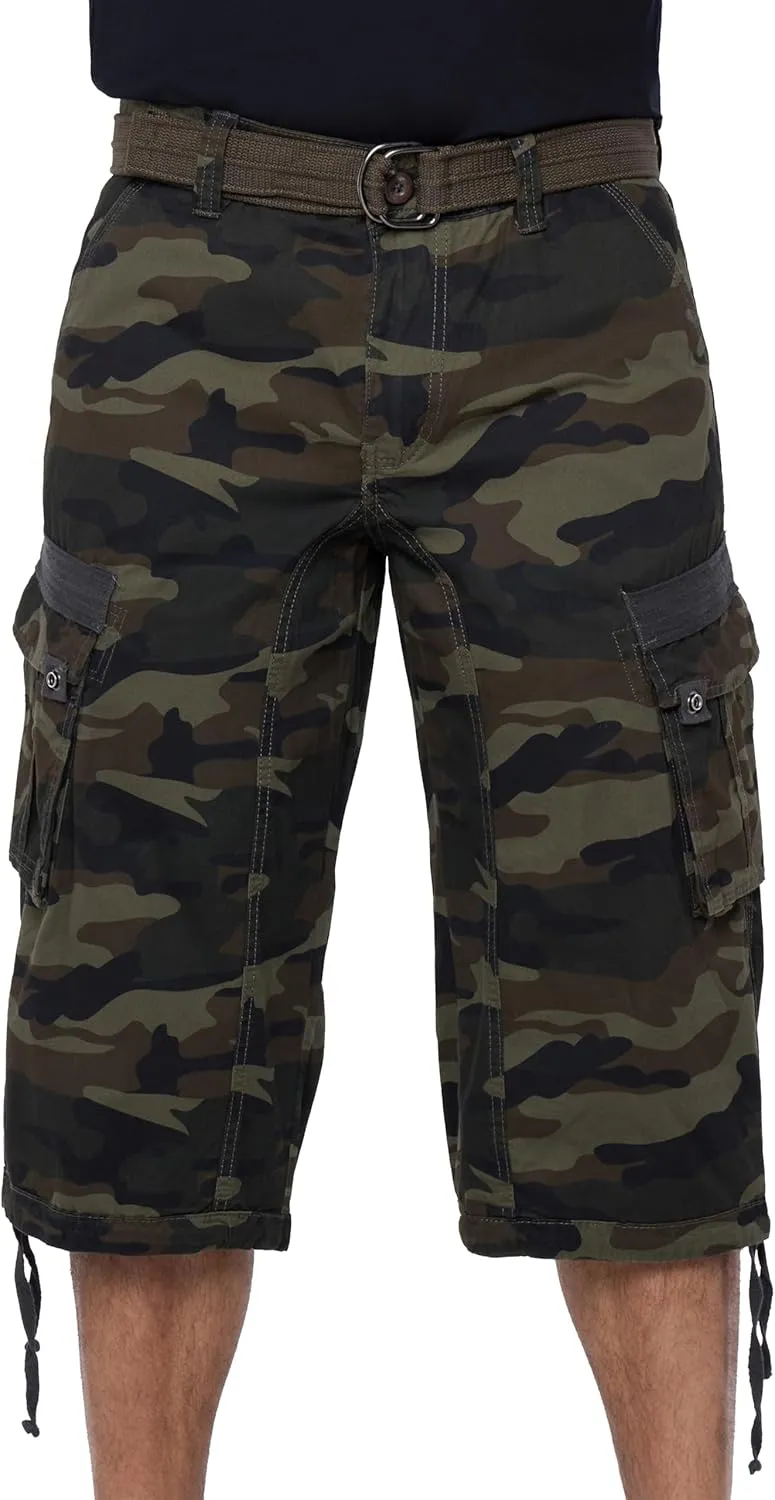 X RAY Men's Belted Long Cargo Shorts for Men, Below Knee Length Mens Cargo Shorts, 3/4 Pants (Big and Tall Shorts for Men)