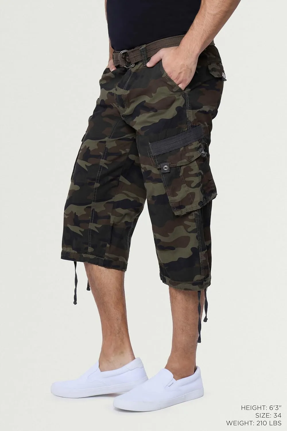 X RAY Men's Belted Long Cargo Shorts for Men, Below Knee Length Mens Cargo Shorts, 3/4 Pants (Big and Tall Shorts for Men)