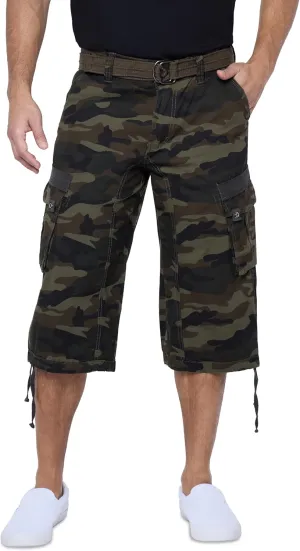 X RAY Men's Belted Long Cargo Shorts for Men, Below Knee Length Mens Cargo Shorts, 3/4 Pants (Big and Tall Shorts for Men)