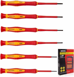 XOOL 6PCS 1000V Insulated Precision Electrician Screwdrivers Set, Slotted and Phillips Magnetic Tip, Chrome Vanadium Steel, VDE & GS Certified for Safe Electrician Repair