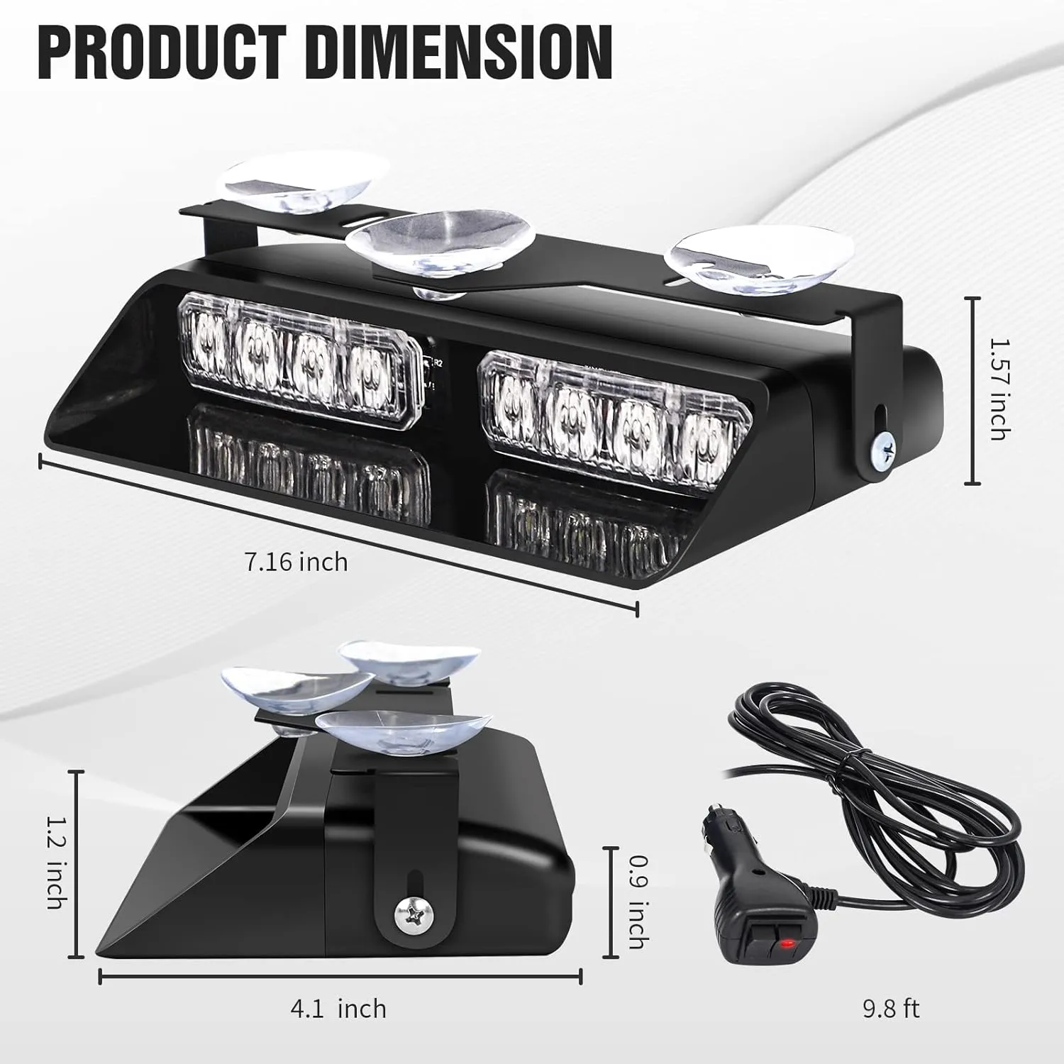 XRIDONSEN 2 in 1 Emergency Dash Strobe Lights Interior Windshield Lights Amber White Warning Hazard Safety Flashing w/Suction Cups for Construction Vehicles, Trucks Car (2×7.16 inch, 16 LED)