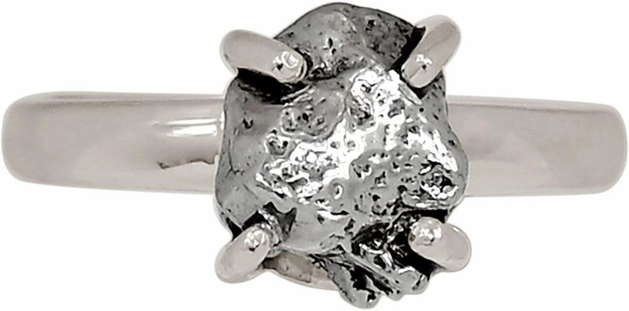 Xtremegems Natural Meteorite Campo Del Cielo - Argentina 925 Silver Ring s.6 ALLR-30682