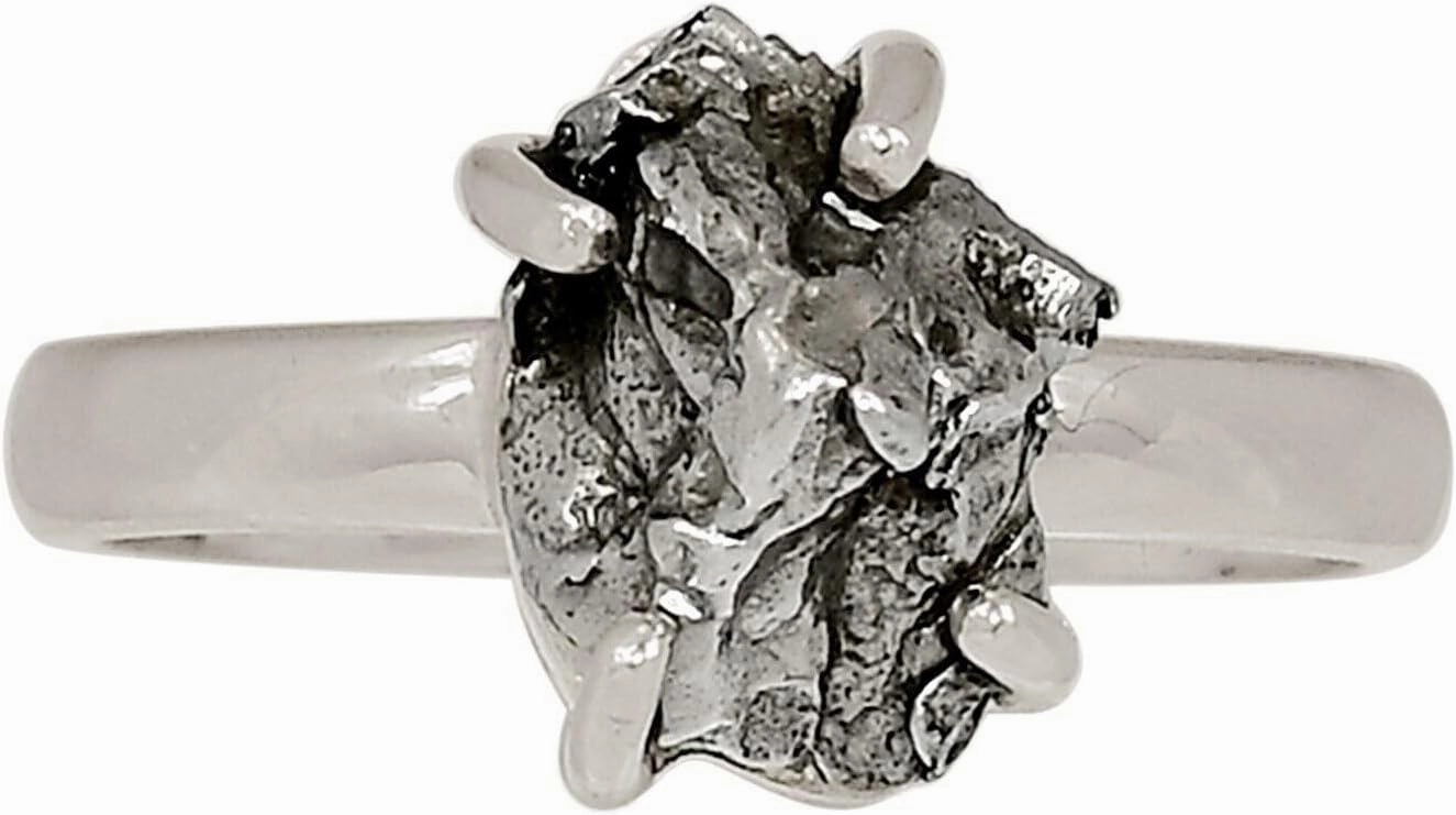 Xtremegems Natural Meteorite Campo Del Cielo - Argentina 925 Silver Ring s.7 ALLR-30678
