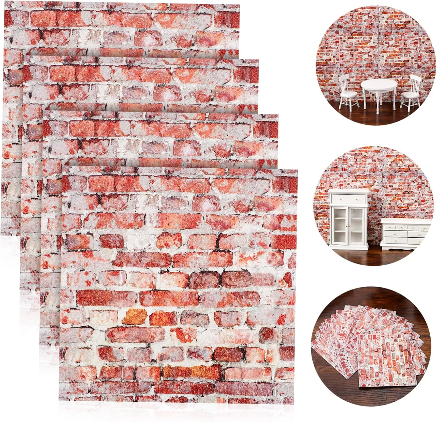 Yardwe 3sets DIY Dollhouse Miniatures Mini House Wall Paper Stickers Peel and Stick Mini Wallpaper for Dollhouse 20pcs*3