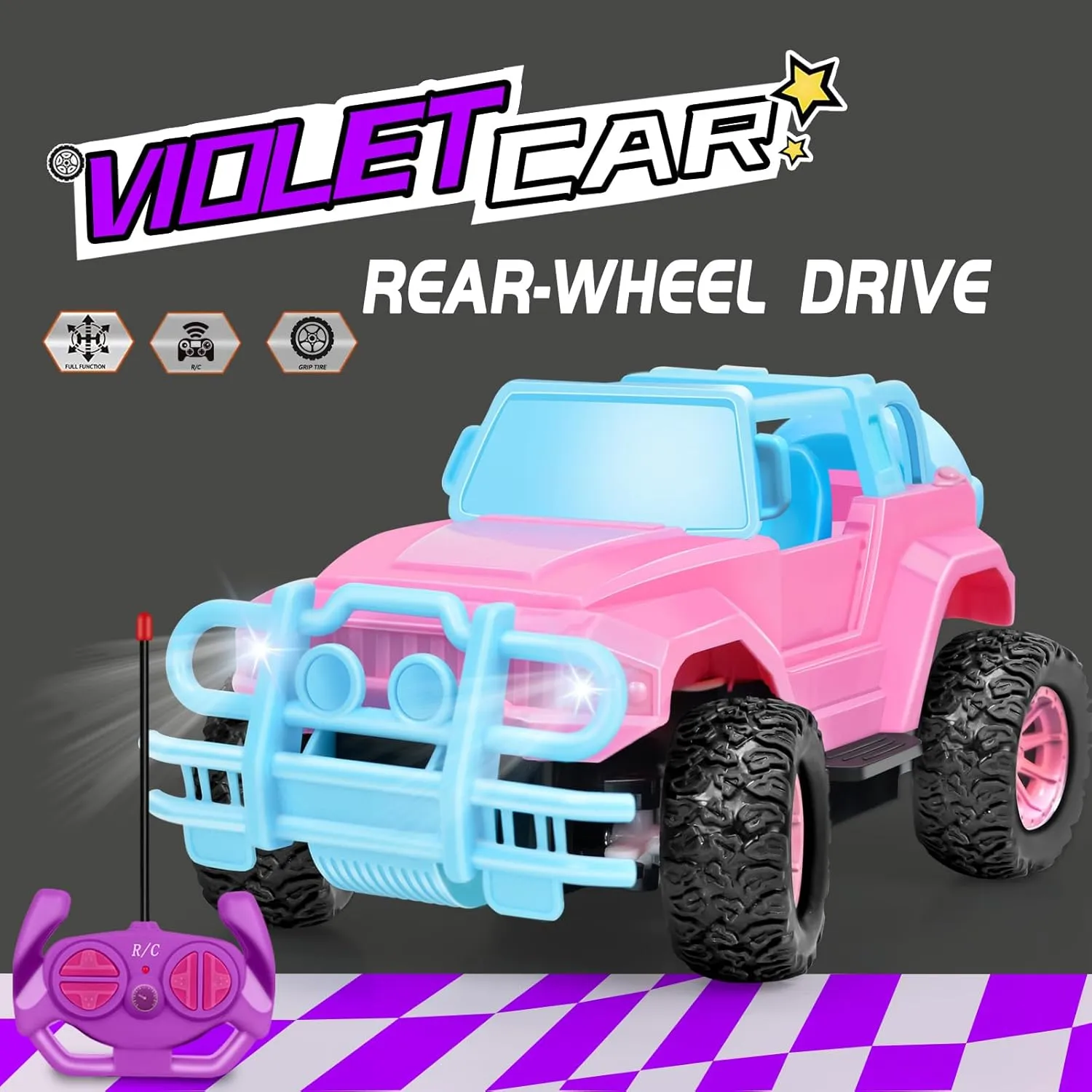 YongnKids Remote Control Car for Kids, 1:20 Scale Rc Trucks for Girls Age 4-7, Pink Rc Cars Toys for Ages 5-7 8-13 Boys Girls Birthday Gift, Off Road Trucks with Mini Doll & DIY Sticker