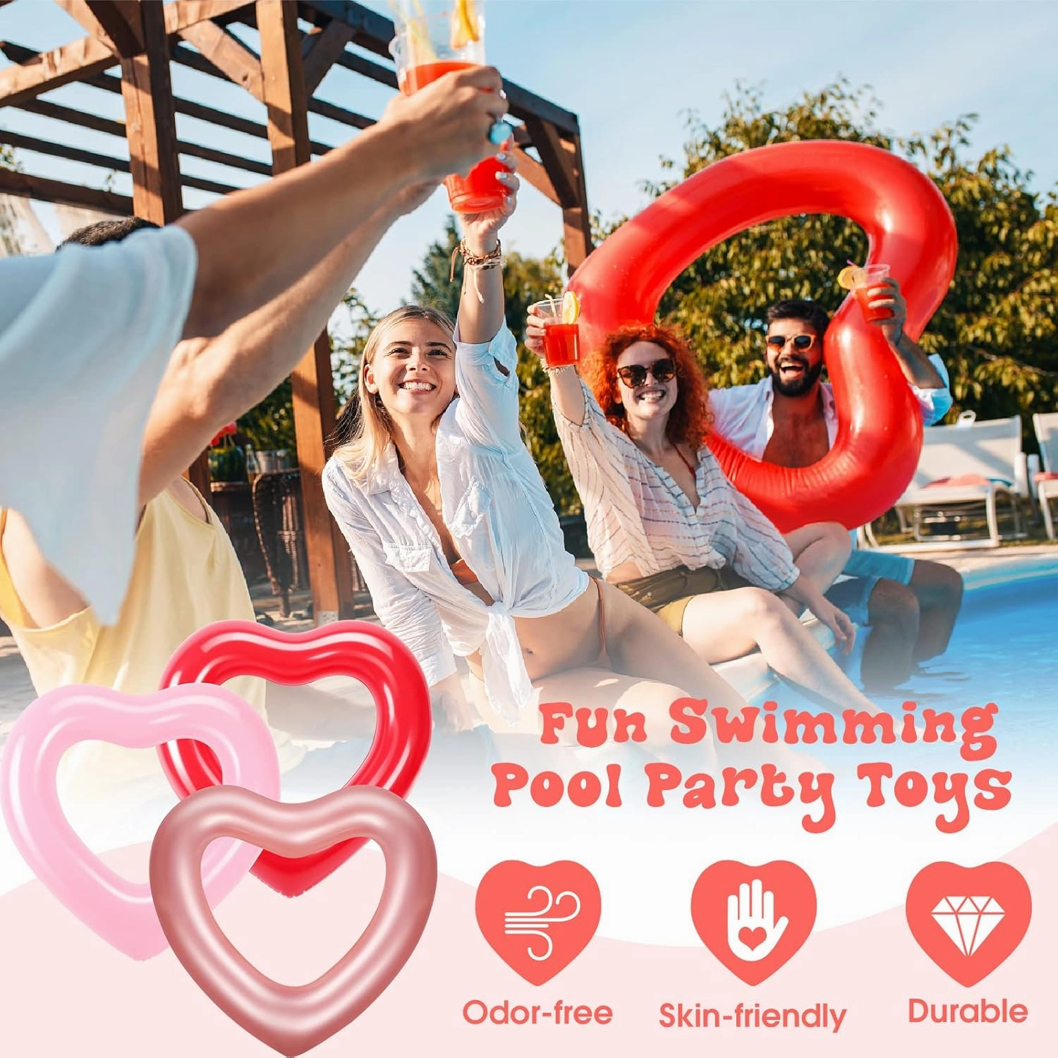 Zhanmai 3 Pcs Inflatable Heart Pool Float 47.3 x 39.4 Inch Swim Heart Shaped Pool Rings for Adults Water Floatie Summer Swimming Tube for Beach Bachelorette Party