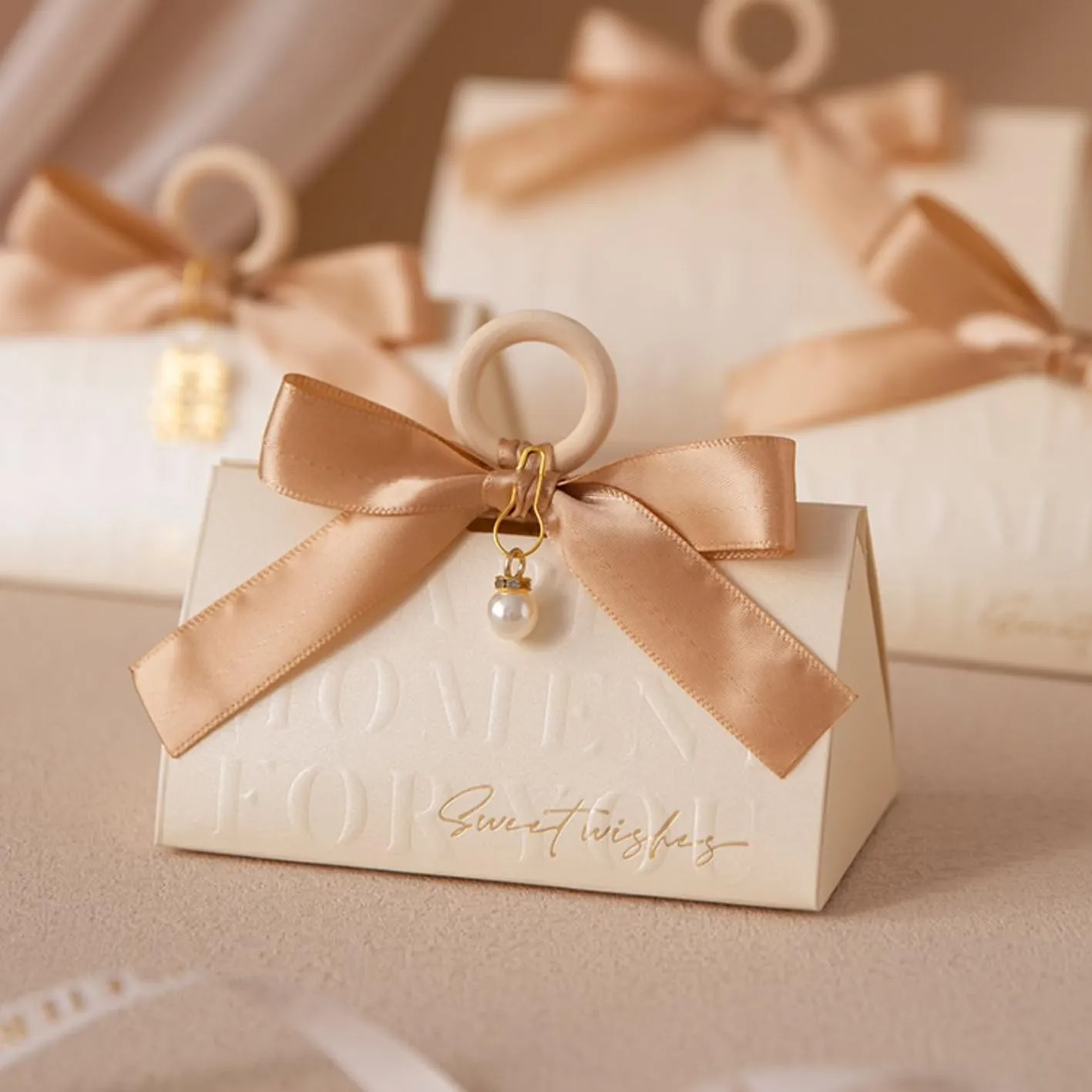 ZJSXINDI Boxes Gift Wrap Boxes White Gift Box 5"x 3" For Party Favor, Weddings, Bridal Showers, Bridesmaids... Gift Wrap Boxes Bulk for Crafting (50 Pcs champagne ribbons)
