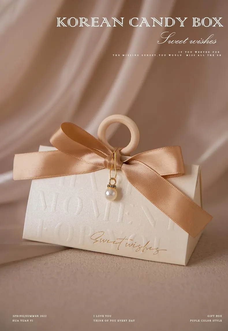 ZJSXINDI Boxes Gift Wrap Boxes White Gift Box 5"x 3" For Party Favor, Weddings, Bridal Showers, Bridesmaids... Gift Wrap Boxes Bulk for Crafting (50 Pcs champagne ribbons)